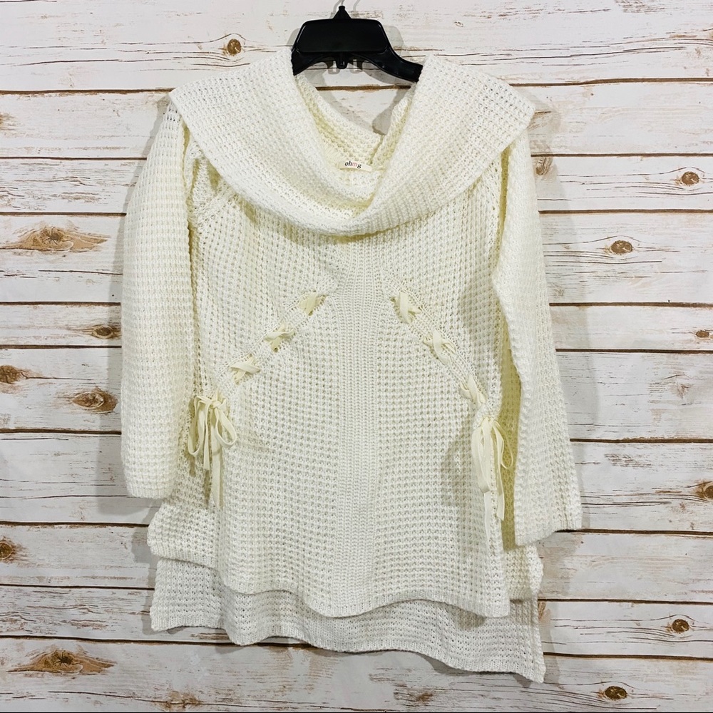 OHMG women’s cowl neck lace design sweater top XL